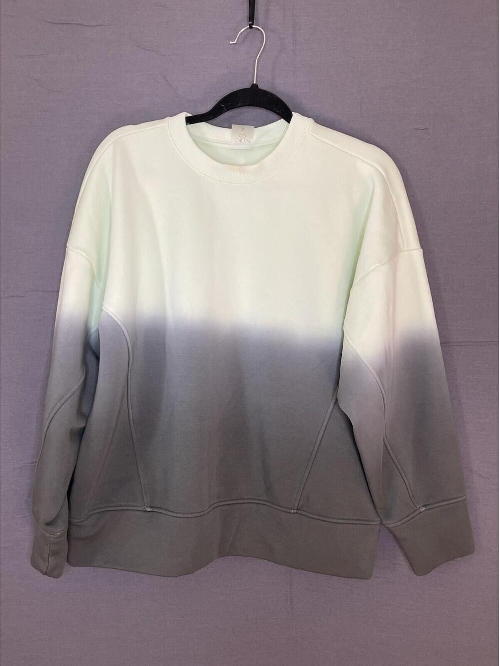 CALIA Women Soft Scuba Fleece Crew Sweatshirt Patina Blue Dip Dye Ombre Small